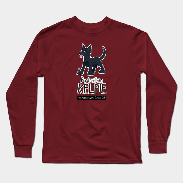 Cartoon Club Kelpie - Black Long Sleeve T-Shirt by DoggyGraphics